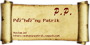 Páhány Patrik névjegykártya